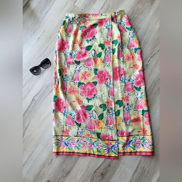 Hearts of Palm Wrap Skirt Tropical Hawaiian Floral Aloha Hula Resort Vacay Sz 14 - Picture 1 of 12